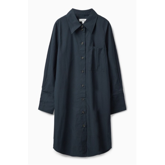 COS Dresses & Skirts - COS Relaxed Fit Midi Shirt Dress Button Up Long Sleeve Oversized Navy Size 4